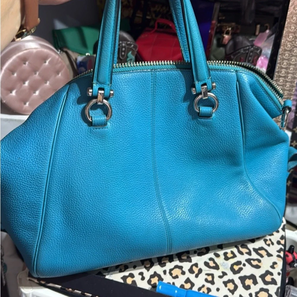 Coach Teal Leather Shoulder Bag 000541 - Picture 2 of 6